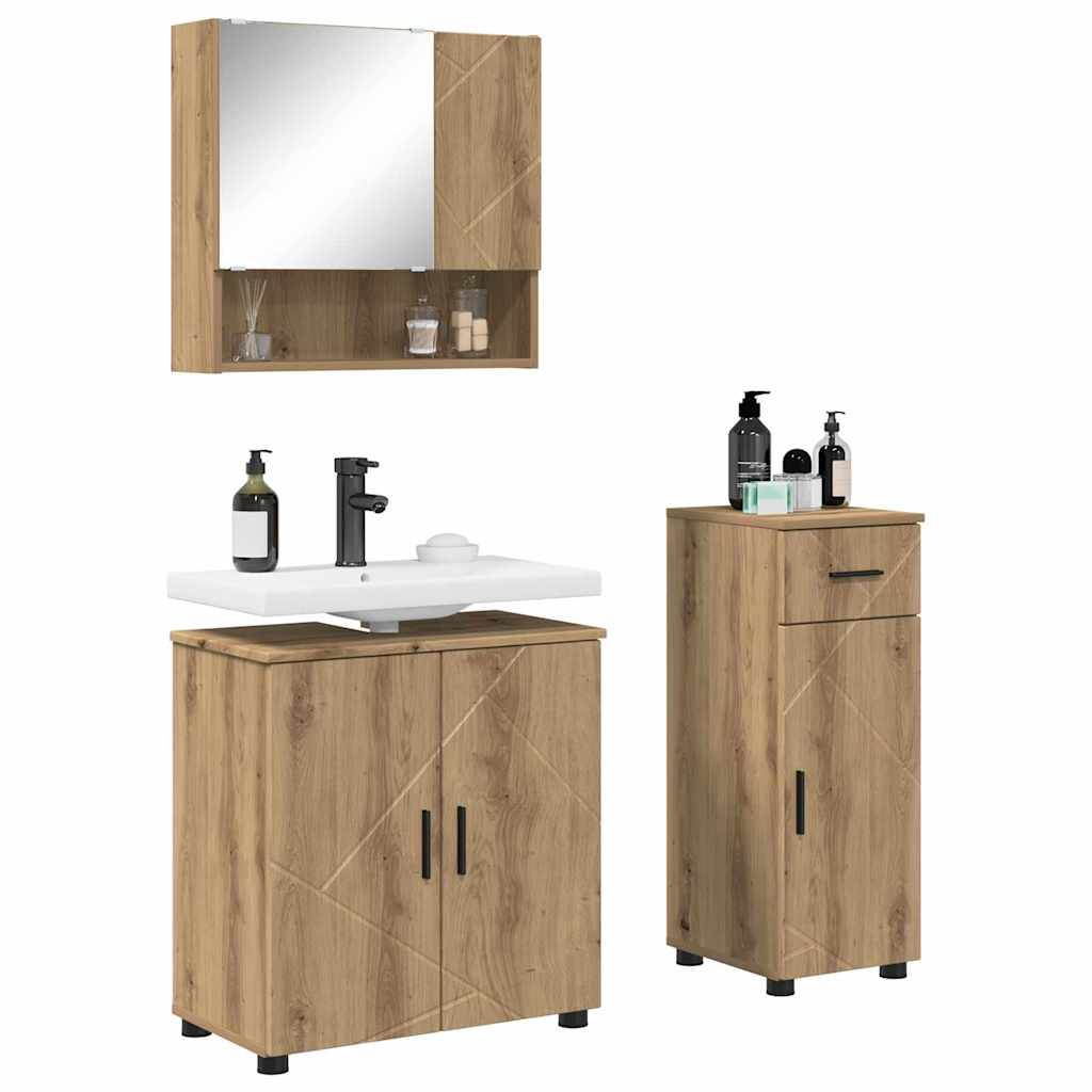 Bathroom Furniture Set 3 Pcs Artisan Oak 61 X 35 X 64 Cm