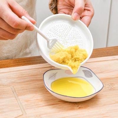 1pcs Ceramic Ginger Garlic Grinder Plate Manual Grinding Bowl for Food Fruit & Vegetable Puree with Cleaning Brush