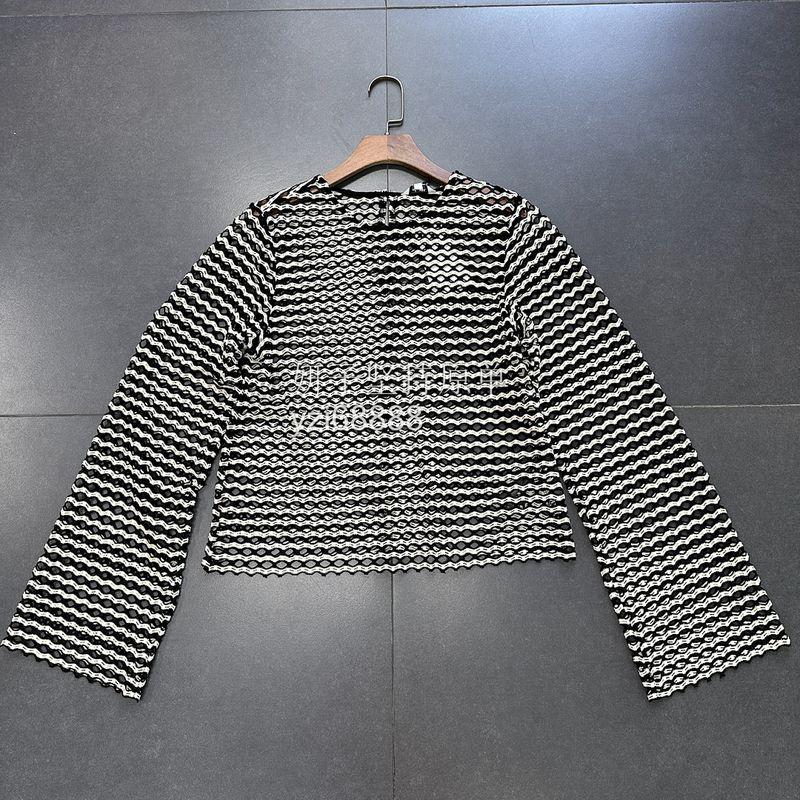 Yan Zi Export Fashionable Sexy Fishnet Tops + Skirt Cut Out See-through Flare Sleeve Tops
