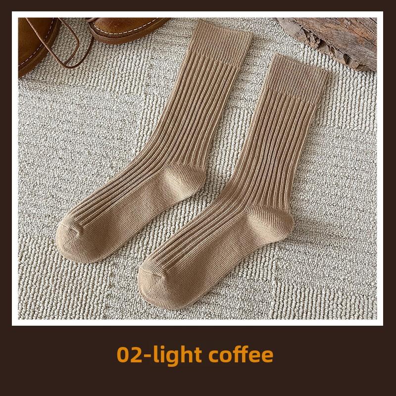 Thick Line Socks, Women's Medium Tube Socks, Autumn and Winter Coffee Color Stacked Long Tube Solid Color Long Wool Socks