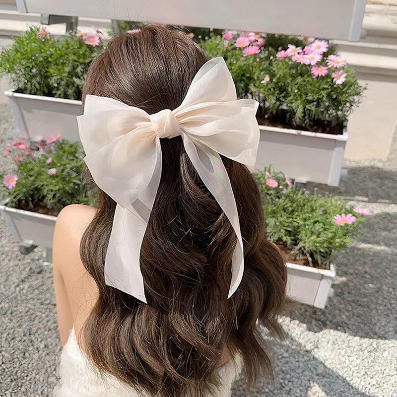 Women Elegant Bow Ribbon Hair Clip Fashion Solid Satin Spring Clip Simple Bowknot Hairpins Barrettes Hair Accessories For Girls