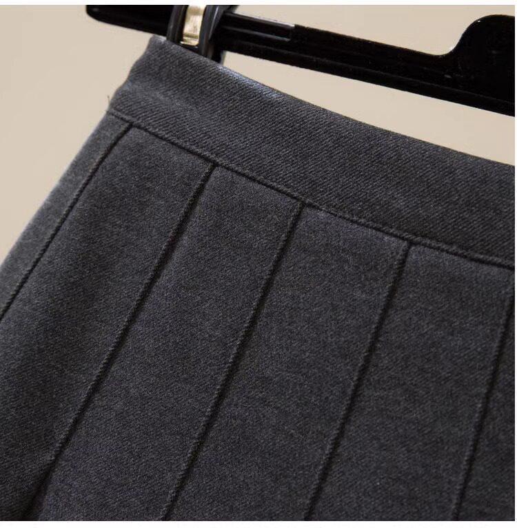 Women's High-Waisted Woolen Pleated A-Line Skirt - Slimming Autumn/Winter Academy Style