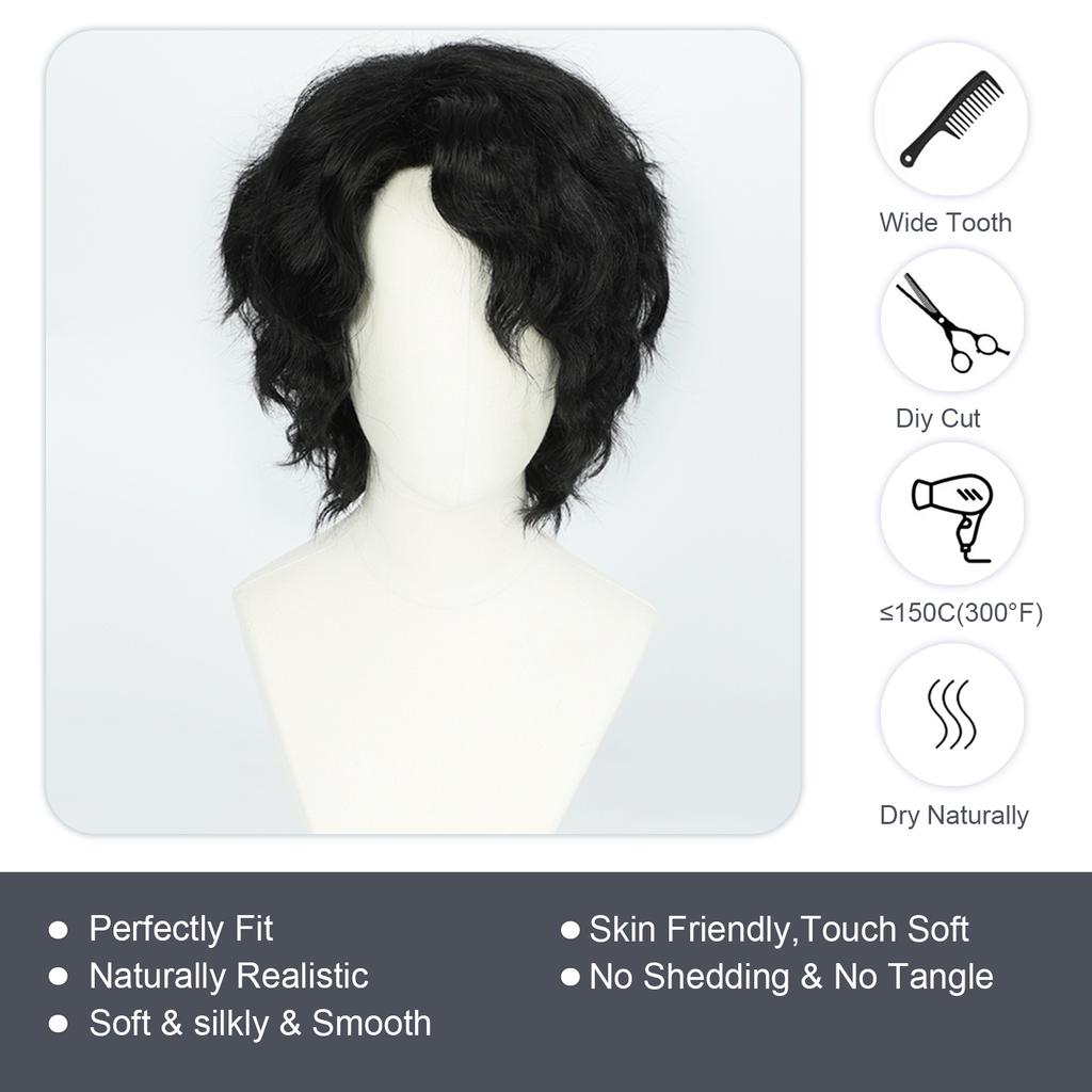 Cosplay Wig Sakusa Kiyoomi Haikyu Short Curly Anime Wig Boy Black Cospaly Wigs Anime Male Synthetic Wig with Bangs Daily School