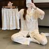 Sweet Girl Cherry Plaid Summer Pajamas Women's Imitation Cotton Sweet Lace Short-sleeved Three-piece Loungewear