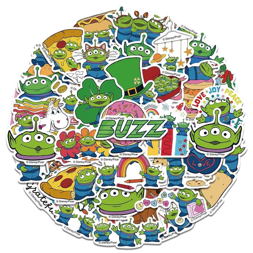 Set of 42 Waterproof, Self-Adhesive Toy Story Alien Stickers for Scrapbooking and Stationery.