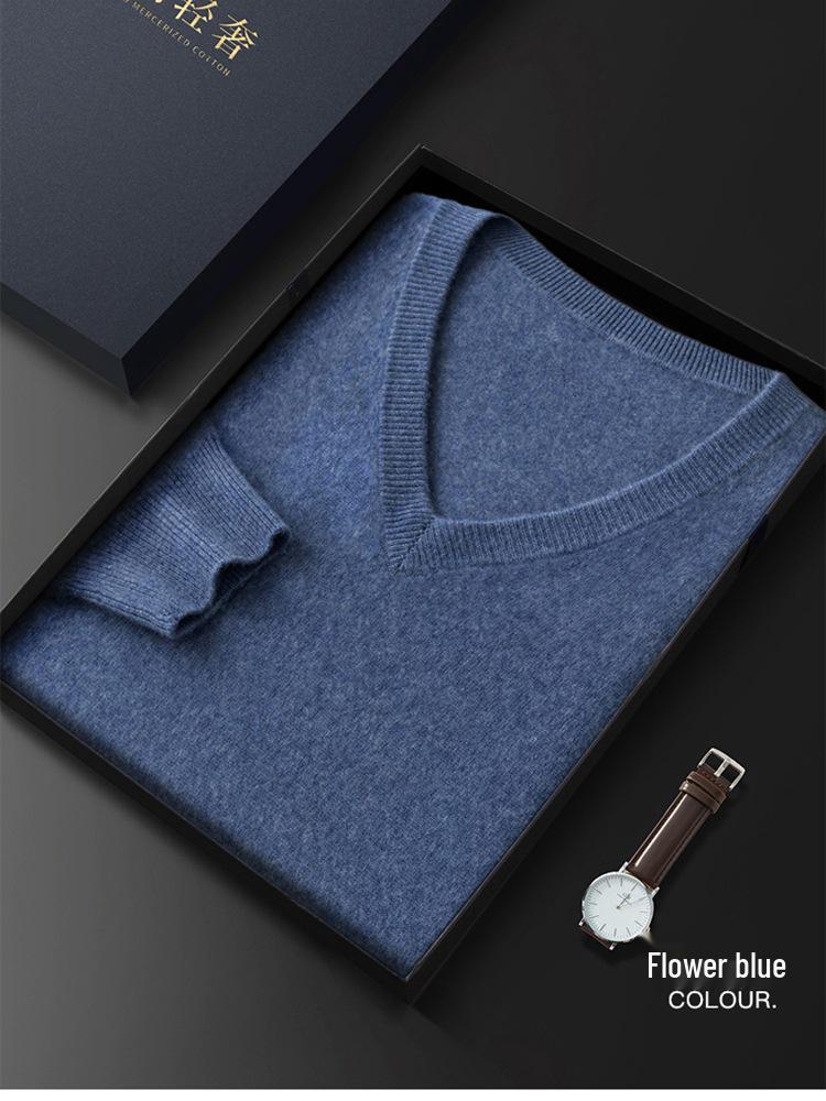 Men's V-Neck Cashmere Sweater: Loose Fit, Solid Color, Business Casual Pullover for Autumn and Winter