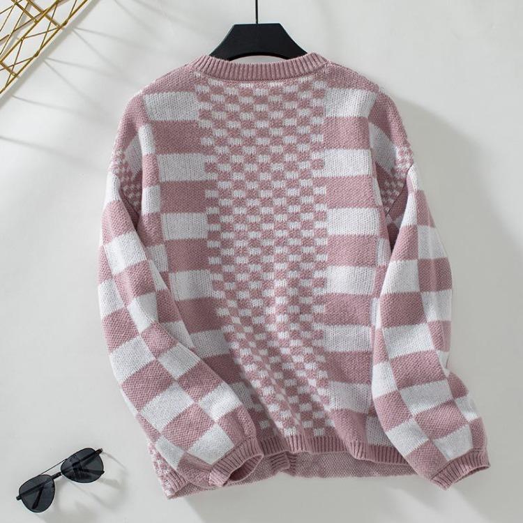 Loose Knitwear Cardigan Long Sleeve Vintage Print Top Sweater for Autumn Winter V Neck