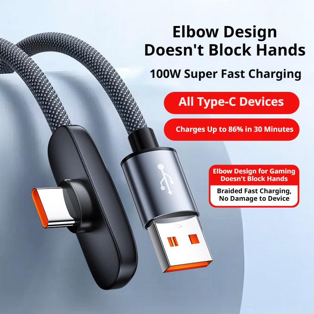 100W Fast Charging Cable Right Angle 90 Degree USB C Type C Data Cord Mobile Cell Phone Fast Charging Data Cable for Samsung MI