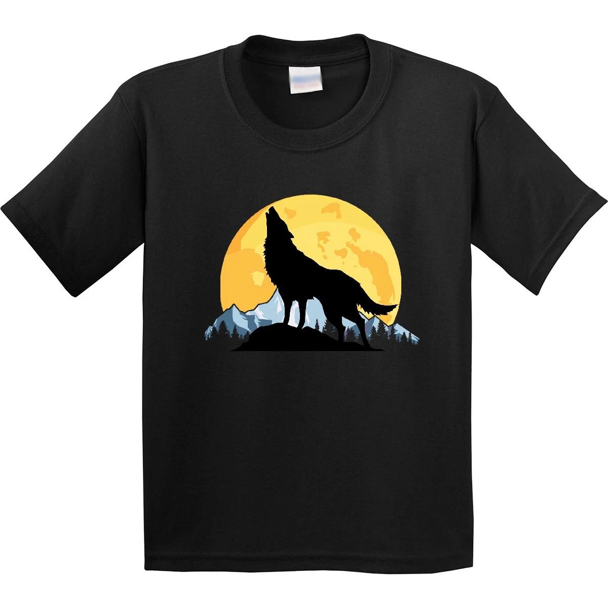 Inktastic Wolf Wilderness Mountains Moon Youth T-Shirt Wolves Adventure Animals 120