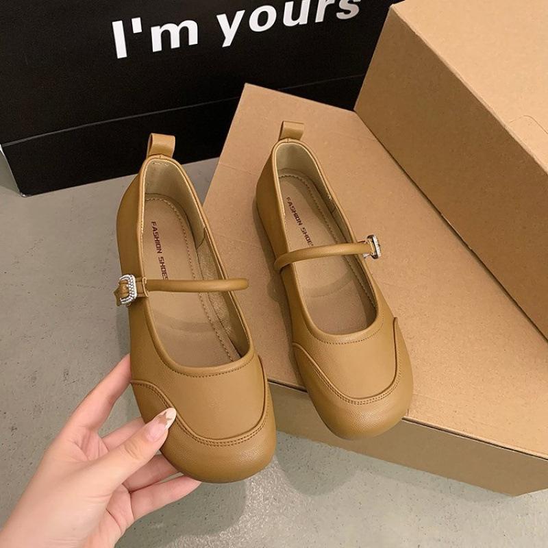 

Мягкая кожа ретро круглый носок неглубокий вырез одинарные туфли женские весенние новые туфли на мягкой подошве маленькие кожаные туфли женские 40 коричневый