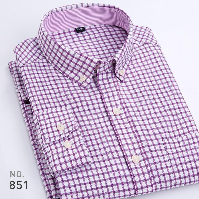 New Men's Oxford Striped Long Sleeve Shirt, Korean Slim Fit Youth Casual Fashion Button Up Shirt