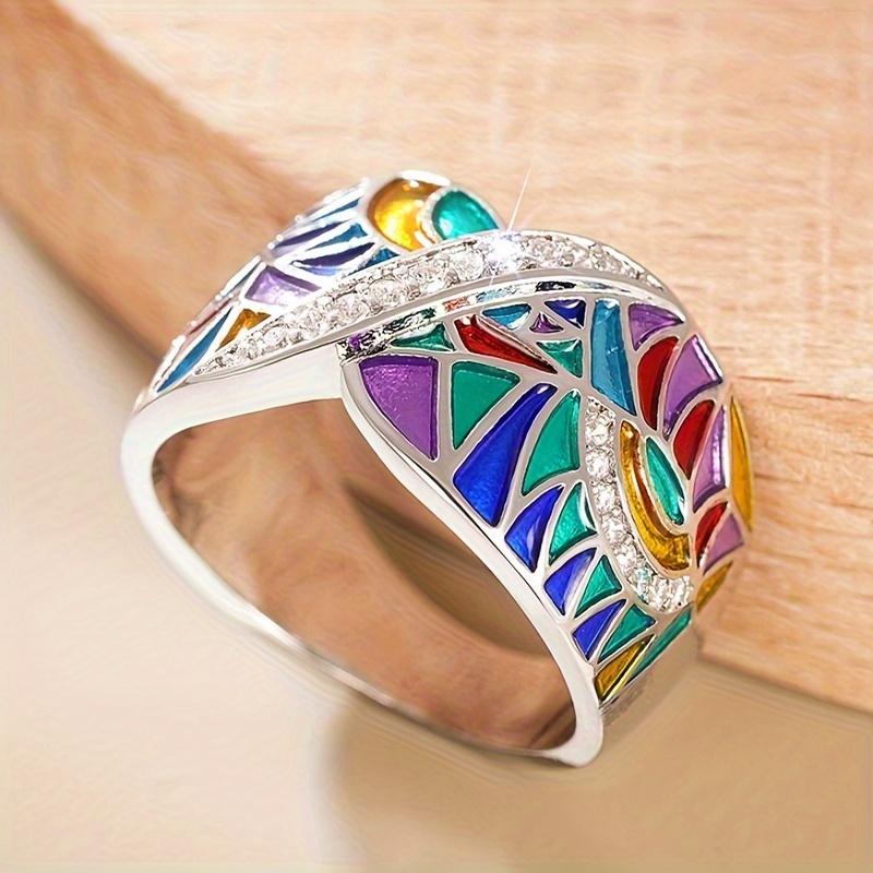1pc Bohemian Style Synthetic Zirconia Ring for Women - Vibrant August-Birthstone Design, White Golden Plated, Perfect for Summer, Daily Wear & Parties