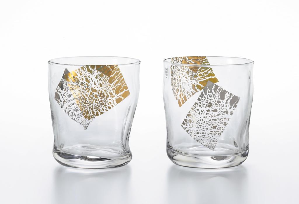 ADERIA Tebineri Fluid Kinrajin Rocks Glass Pair Set 300ml Made In Japan Cosmetic Box Whiskey Stylish Shochu Whiskey Glass Gift Women Day Tableware Day