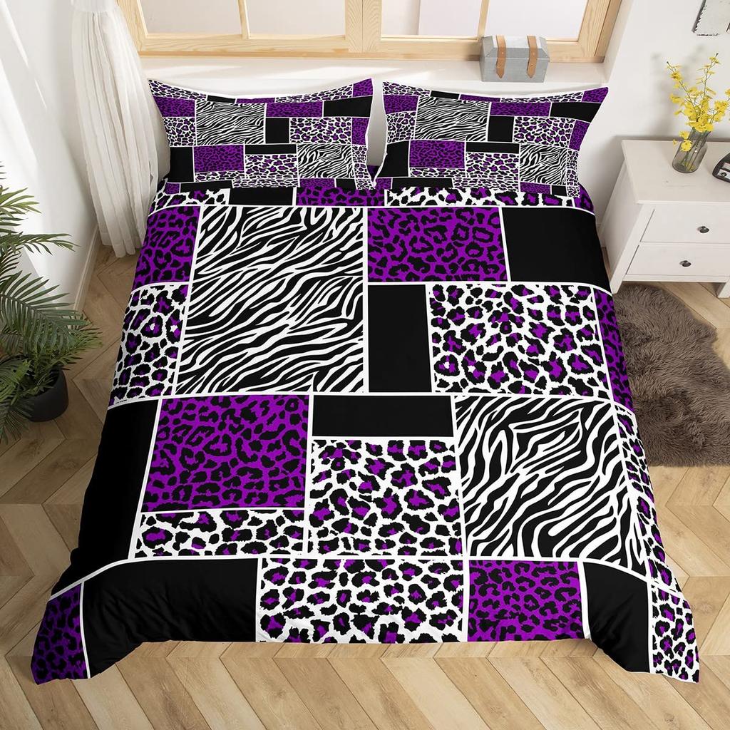 Zebra Stripes Duvet Cover Set Red Glitter Lips Comforter Cover for Girls Women Black White Leopard Zebra Print Queen Bedding Set