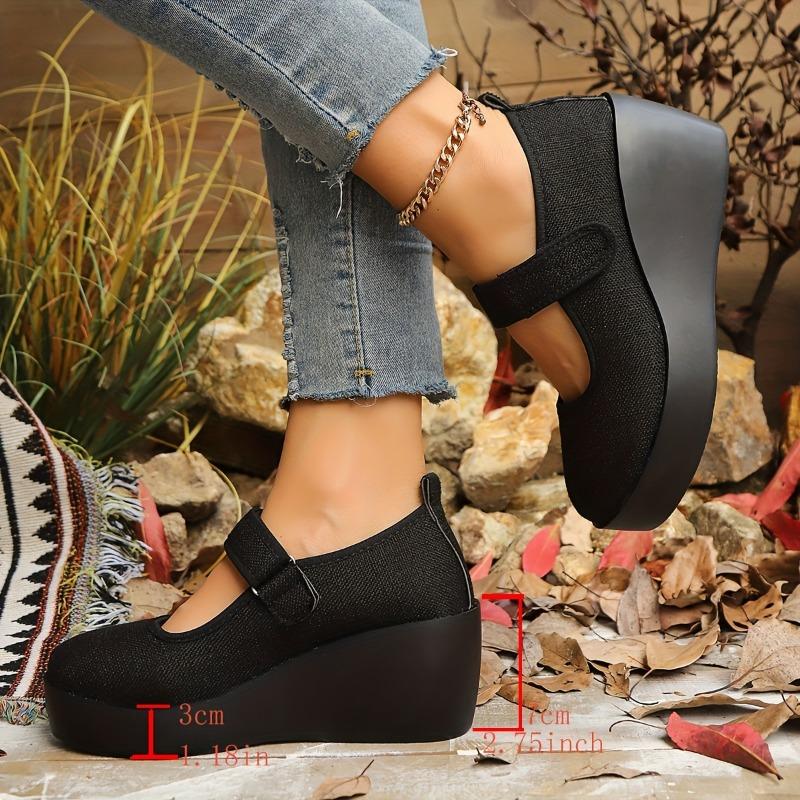 Women's Slip-On Platform Wedge Heel Casual Shoes with Adjustable Ankle Straps - Breathable Fabric Upper, Thick Cushioned Sole & PU Cover Outsole