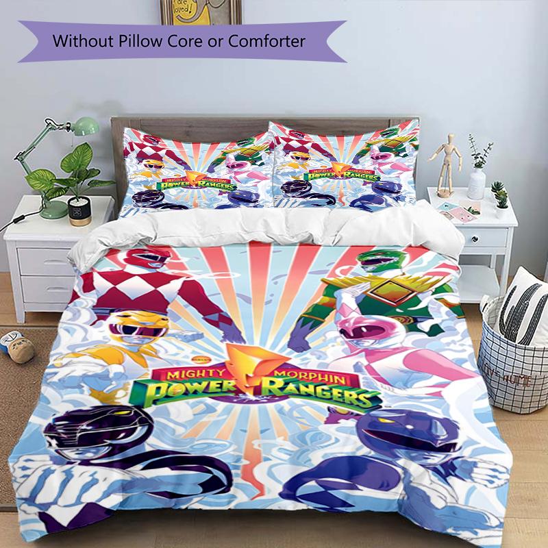 Set copripiumino 3 pezzi (1*Copripiumino + 2*Federe, Senza Nucleo),Set Biancheria da Letto con Stampa Mighty Morphin Power Rangers, Decorazione Camera da Letto, Stagione Unica, Compleanno