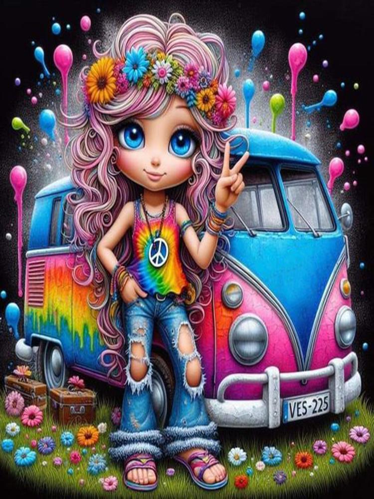 DIY Diamond Painting Kit Cute Little Girl VW Bus Car Landscape Flowers Full Square&Round Diamond Mosaic Embroidery Cross Stitch