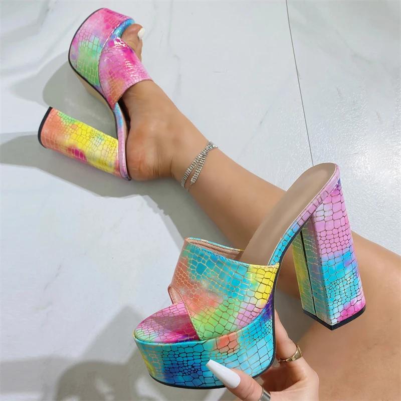 Eilyken Camouflage Chunky Platform Super High Heels Women Slippers Open Toe Banquet Slide Summer Shoes