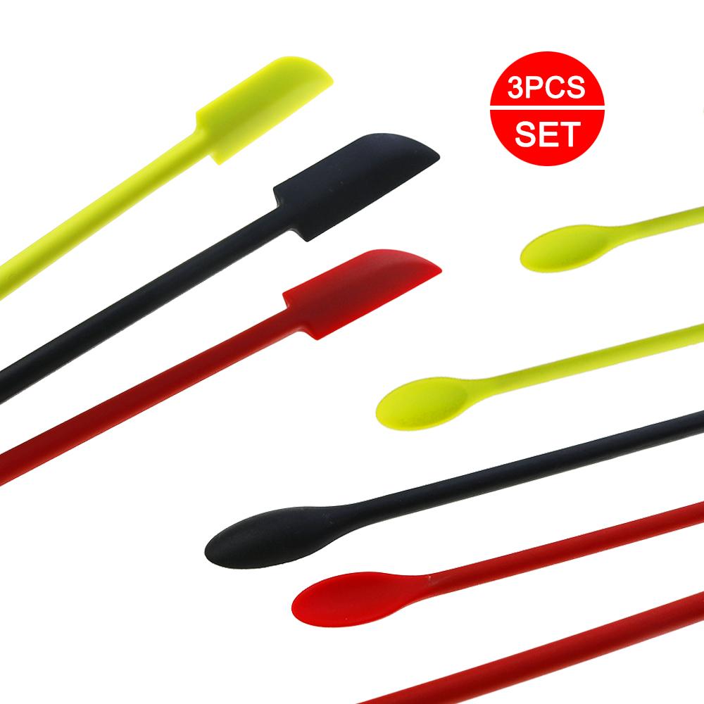 3 Pcs/Set 3 Colour 48G Silicone Anti-Stick Double Head Mini Spatula Small Tip Jam Scraper With Spoon Kitchen Baking Tool