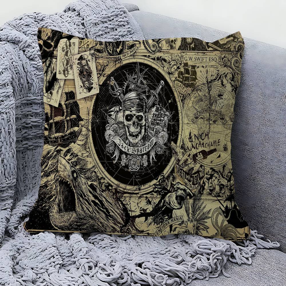 Pirate Ship Rune Skull Pillow Anime Pillow Sofa Bed Head Pillow Cover Cushion Cover 45x45 cm Fashion