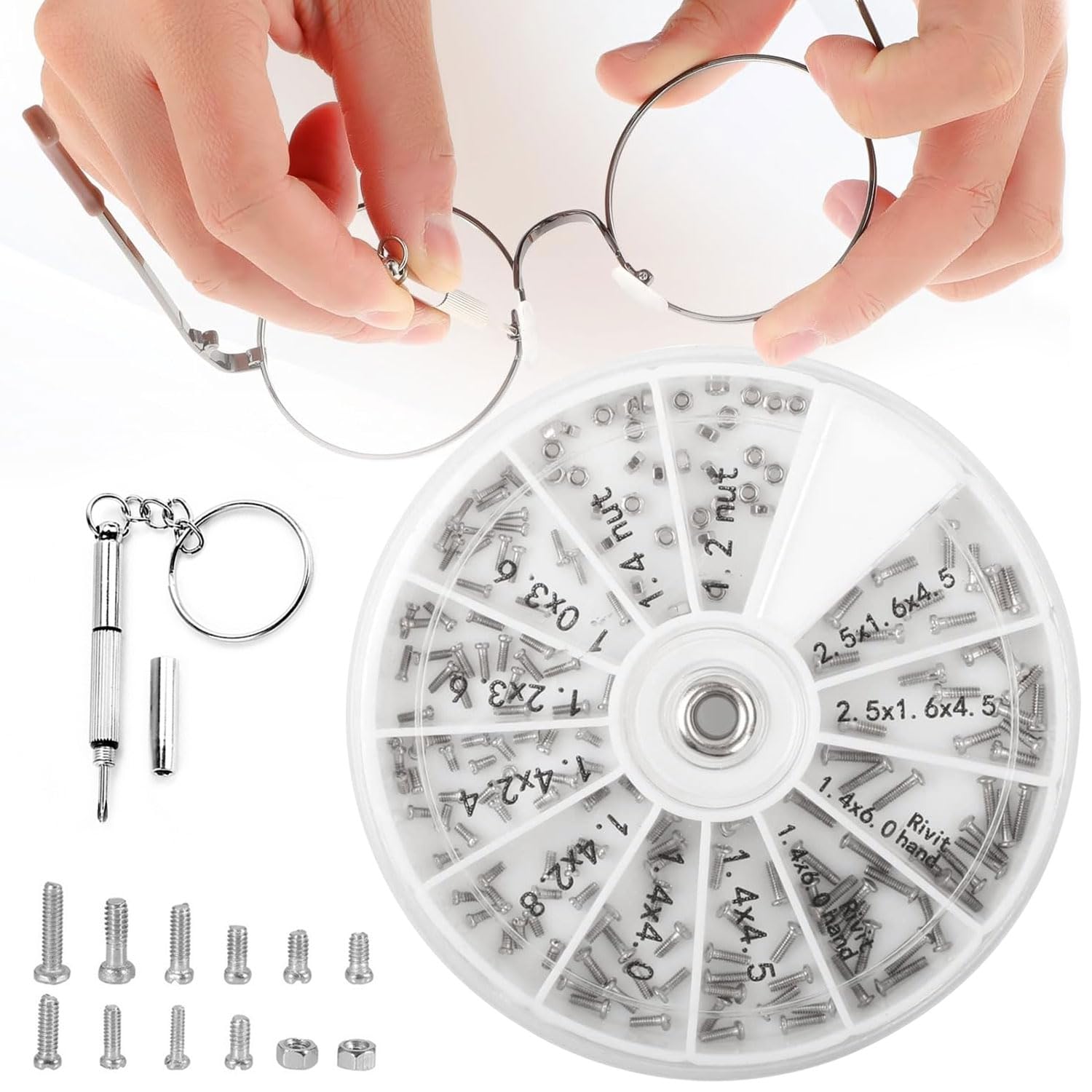 

Винты для очков Винты для солнцезащитных очков Винты для солнцезащитных очков Ремонт Сортировка Очки Часы Набор запасных винтов, Набор из 120 штук, Инструмент, Набор, Ремонт, Ремонт,