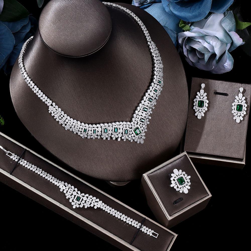 

Медный циркон свадебное ожерелье серьги электрические 18 карат настоящее золото ювелирные изделия высокого класса для женщин зелёный