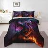 Black Dragon Queen Magic Animal Bedding Set, Magical World Neon Purple Lightning Fire Flames Bed Set Kids 3D Duvet Cover Set
