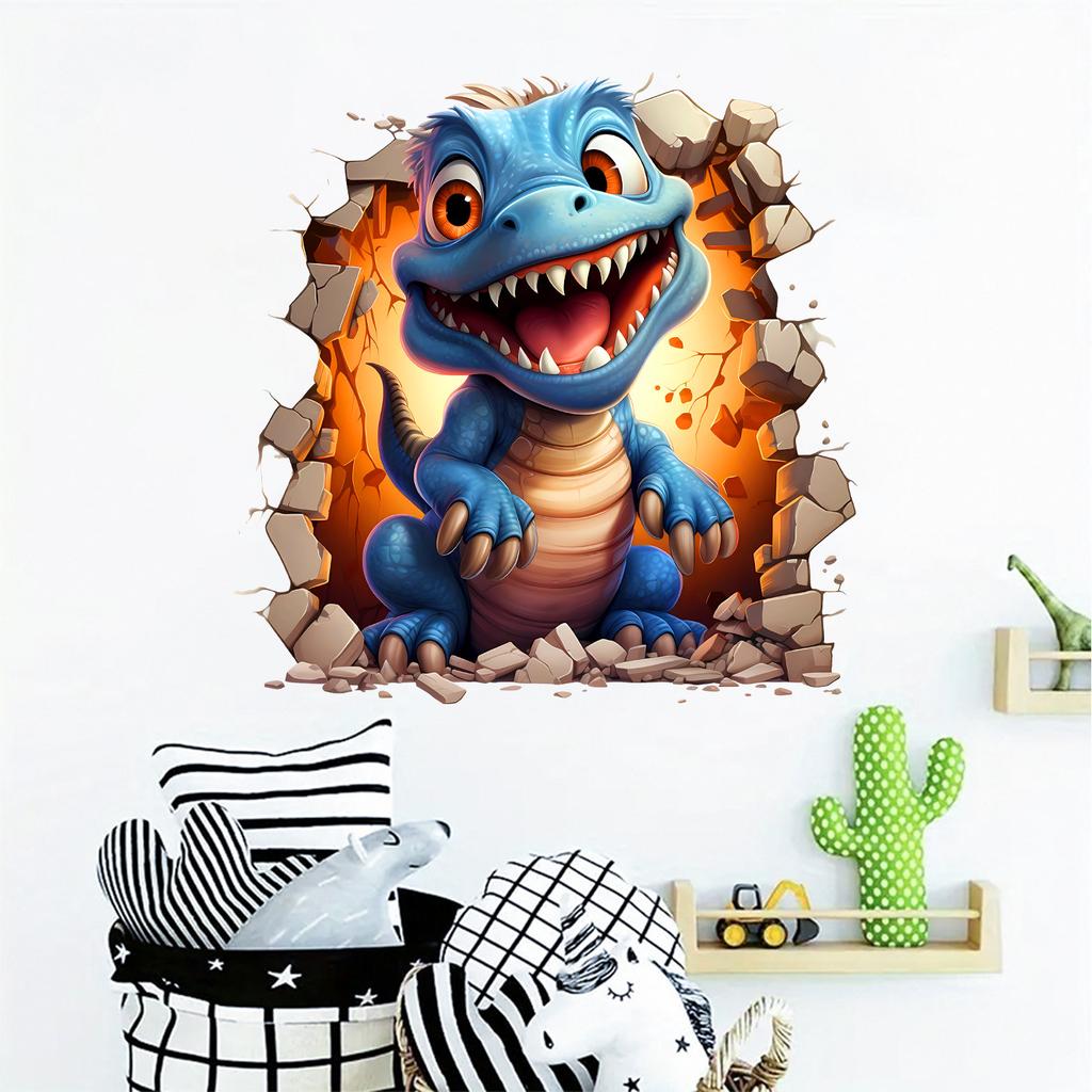Ancient Creature Breaking Wall Dinosaur 3D Wall Sticker Creative Home Decor Removable Self-Adhesive