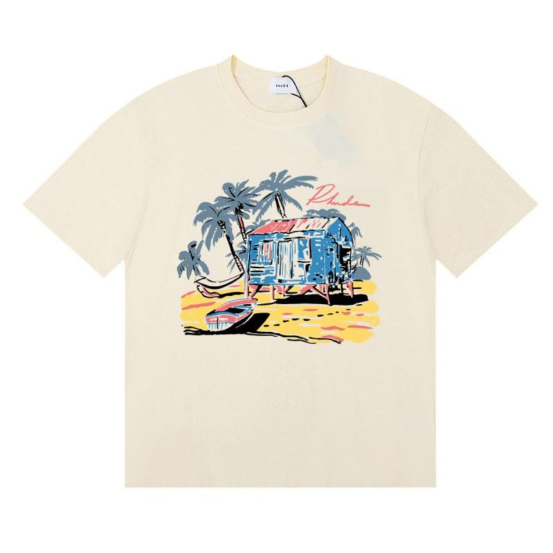 RHUDE Grafik Tişört Erkek Kadın Kısa Kollu Bisiklet Yaka Günlük Giyim