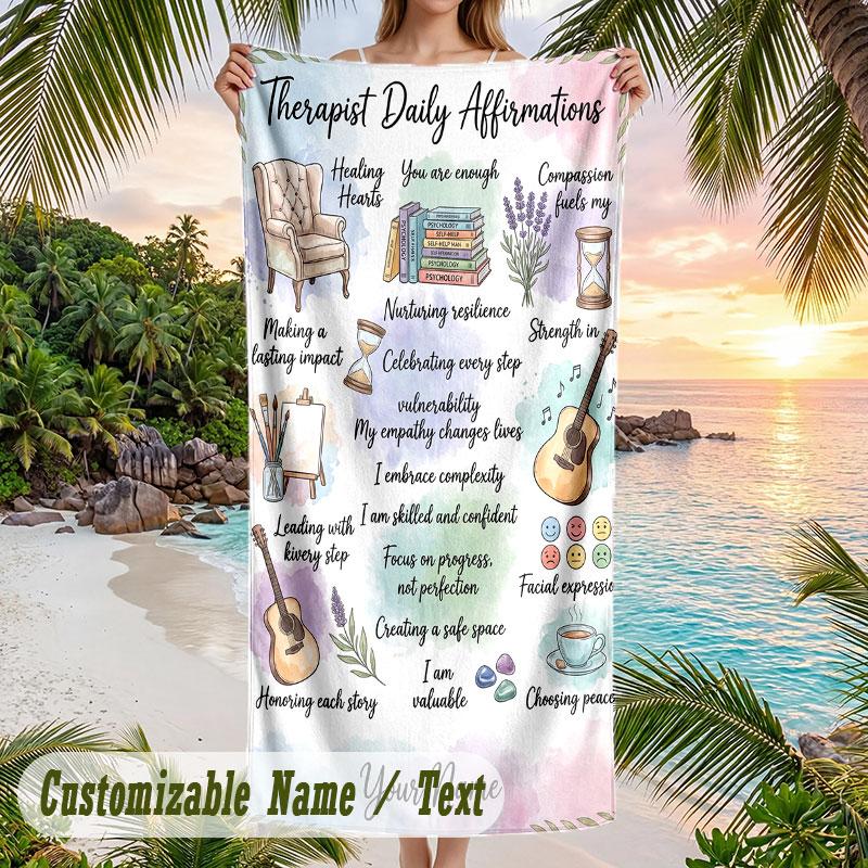Teddy Bear Valentines Day Theme Quick Dry Beach Towel Custom Name Text Print Large Sand Resistant Towel Beach Vacation