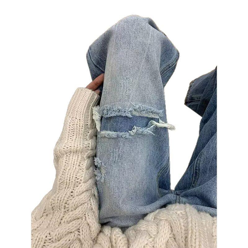 2025 Blugi noi de damă mărime plus, petite, cu picior larg, subțiatori, rupți