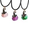 1PC Halloween Crystal Pendant Pumpkin Wizard Witch Hat Ornament Amethyst Rose Quartz Red Agate Aventurine Stone Jewelry Gift