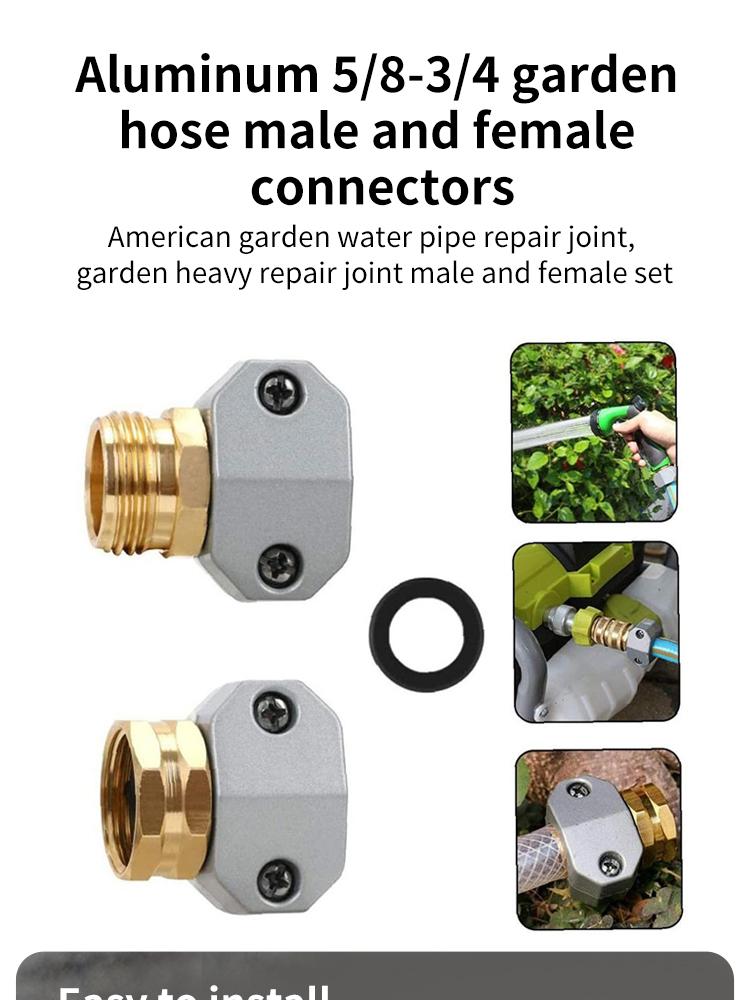 Zinc Aluminum 5/8-3/4 Inch Garden Hose Connector Water Pipe Connector Repairer Male and Female Connector Set