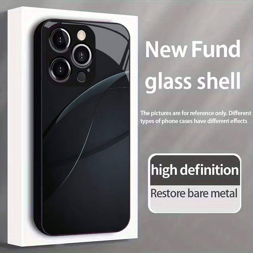 Black textured tempered glass phone case suitable for iPhone 17, 16, 15, 14, 13, 12, 11 Pro/Max/Plus shockproof and anti drop