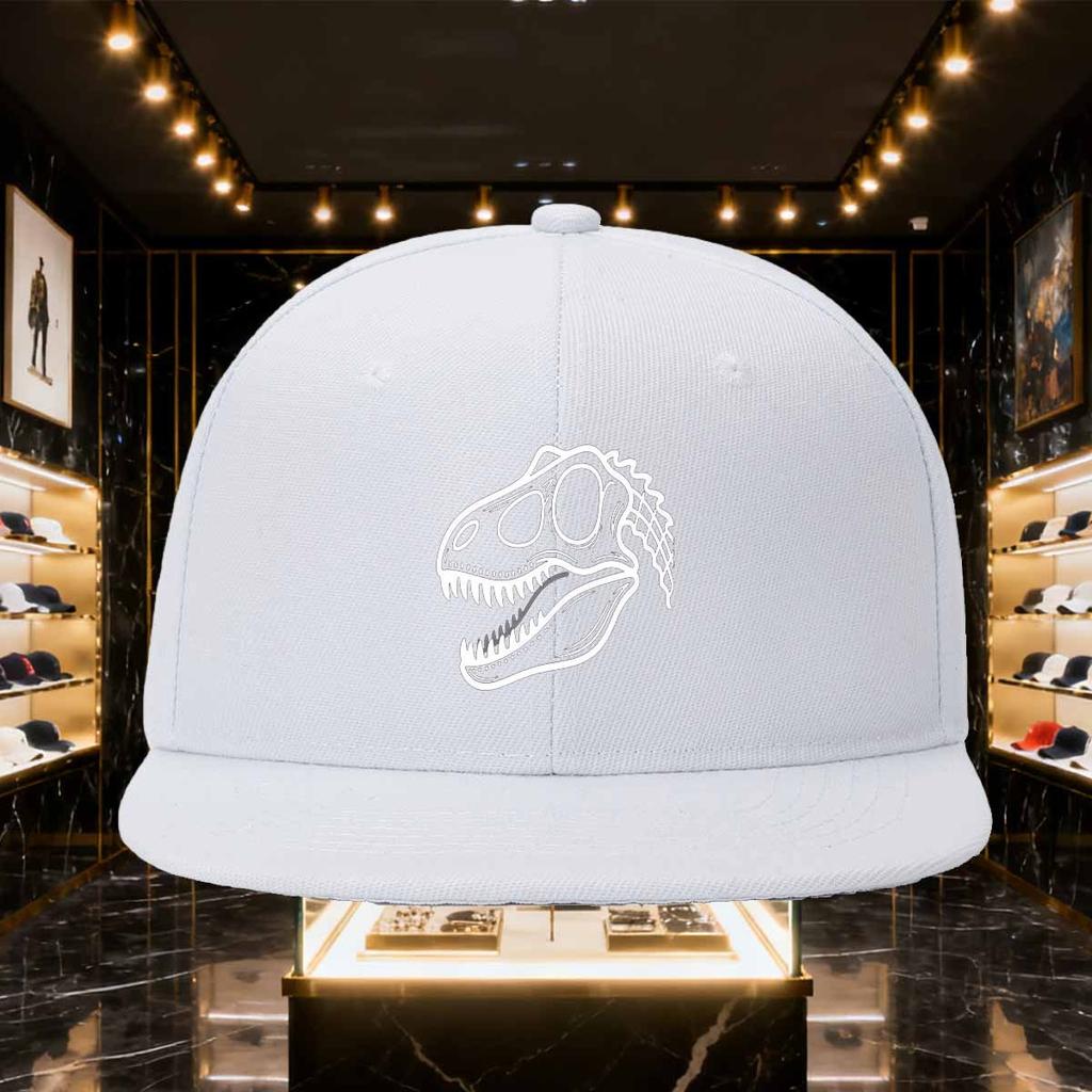 Dinosaur Skull Graphic Print Black Flat Brim Baseball Cap Unisex Polyester Snapback Outdoor Headwear