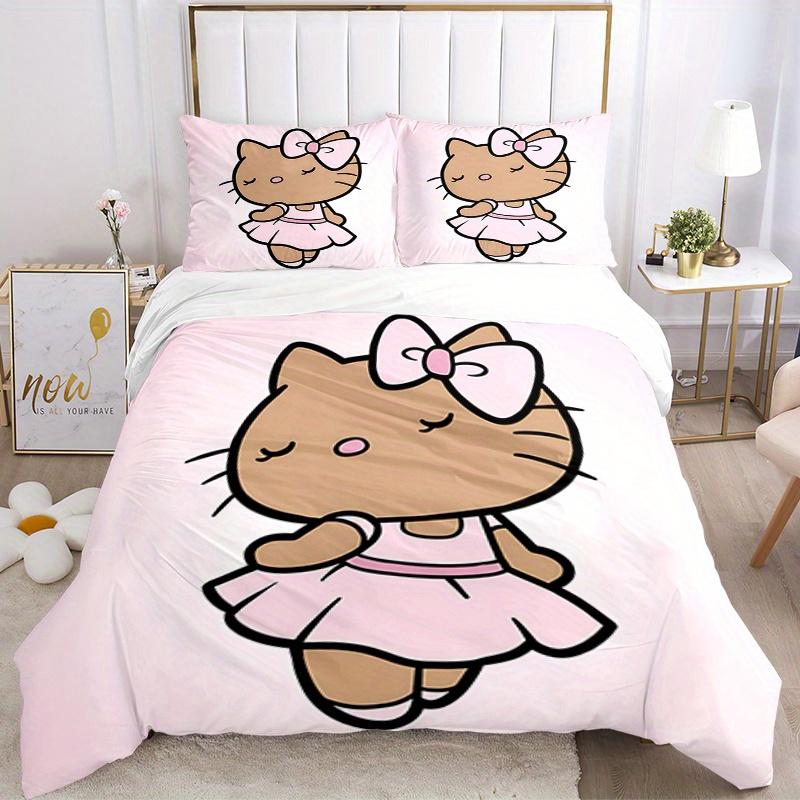 

3 шт. Набор постельного белья HelloKitty, Розовый, Дышащий Полиэстер, Мягкое пододеяльник и 2 наволочки, Подходит для всех сезонов, 082601b 135x200cm