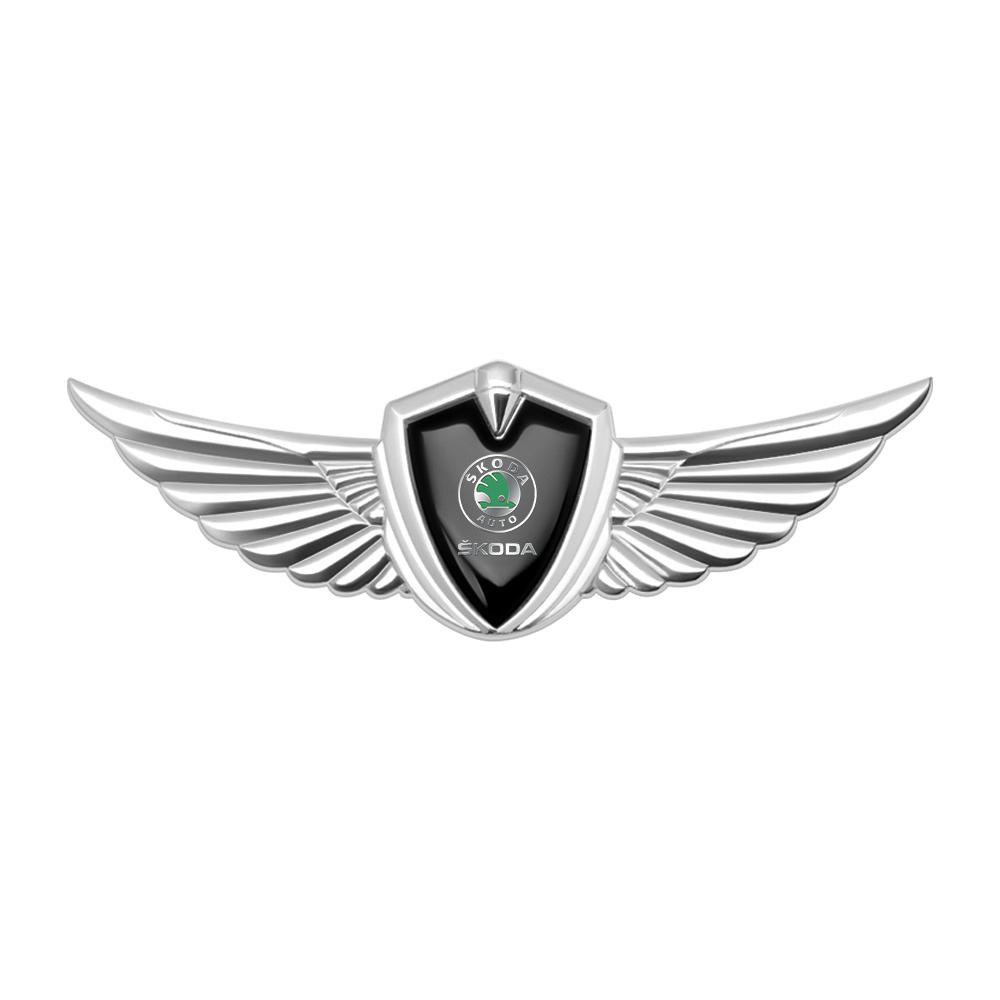cycr3 3D Metal Car Styling Wings Trunk Side Window Body Sticker Decal Accessories For Skoda Kodiaq Octavia Enyaq Kamiq Scala Rapid MK2