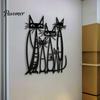 Artistic Iron Wall Decor Metal Cartoon Cat Art for Living Room Bedroom, Creative Black Silhouette Sculpture, Minimalist Animal Hanging Ornament