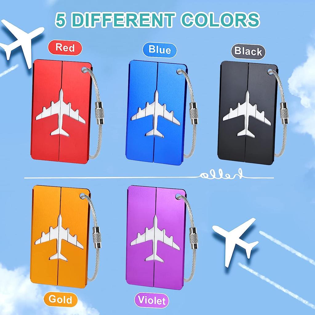5 Peças de Etiquetas de Bagagem de Avião de Alumínio Amigáveis à TSA Etiquetas de Identificação para Mala de Viagem