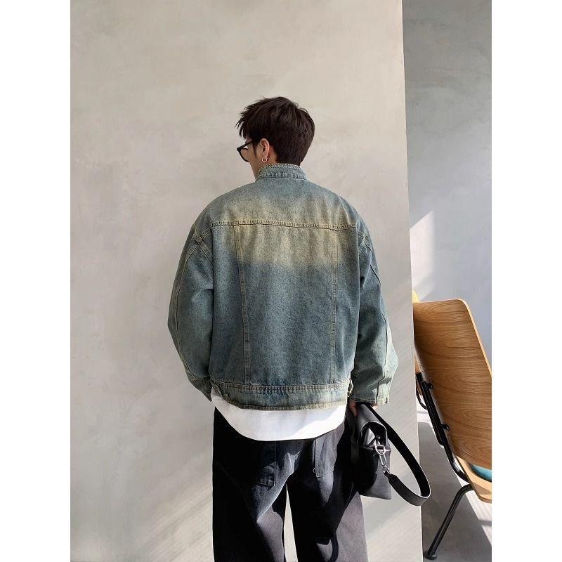 Spring Retro Washed Design Stand-Up Collar Denim Jacket Trendy Brand