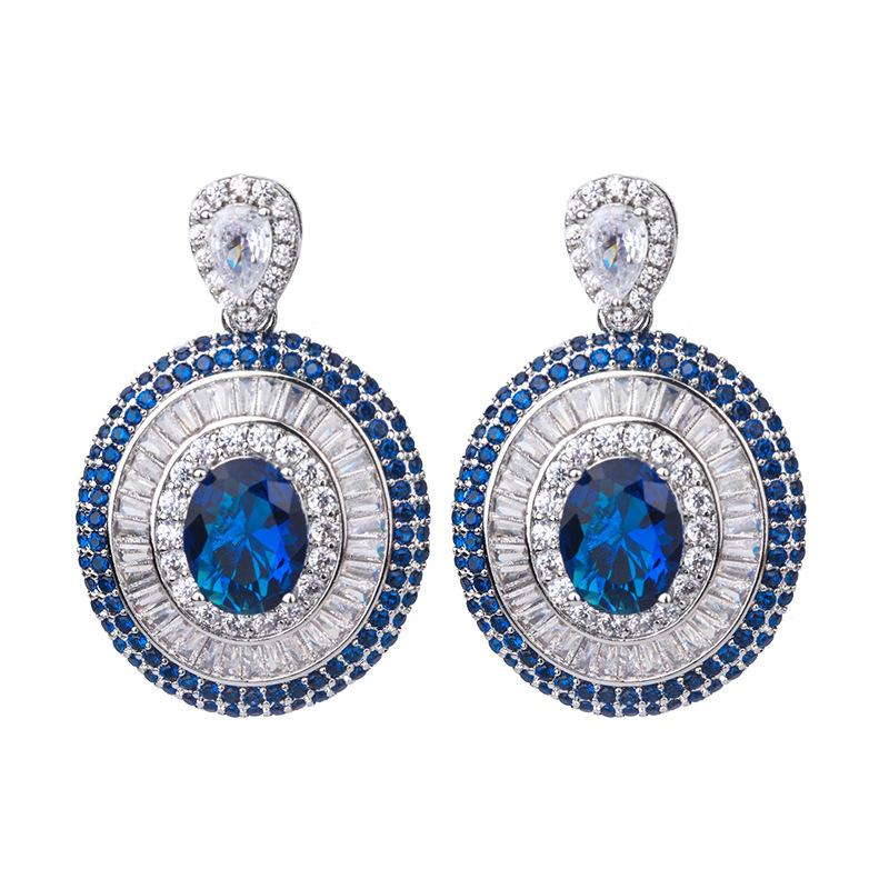 Jewelry Copper Gold-Plated Simulation Color Treasure Royal Sapphire Shine Diamond-Encrusted Ladies Pendant Set 8 * 10