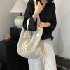 Women Knitted Tote Bag Crochet Shoulder Bag with Flower Decor Hollow Out Handbag Casual Beach Bag Outdoor Travel Bag