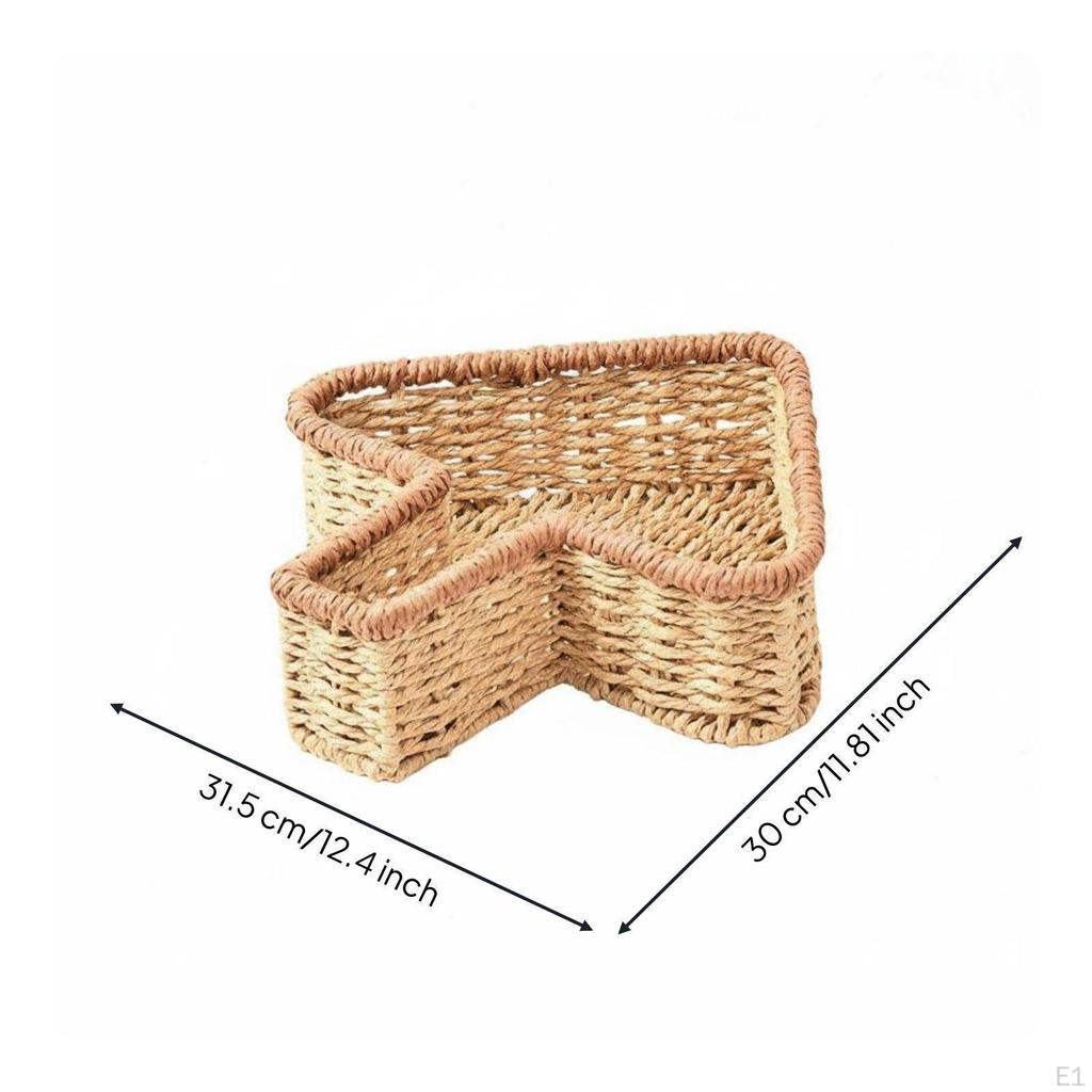 Woven Paper Rope Basket Rustic Design Rattan Organizer Tray Portable MultiCompartment Storage