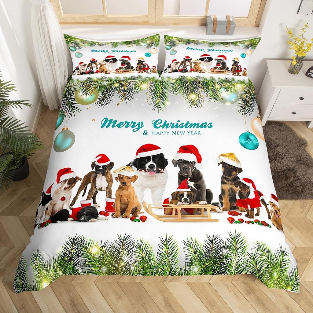Happy New Year Xmas Duvet Cover 3 Piece Snowman Bedding Set Winter Themed Comforter Cover Merry Christmas Themed Bedspread Cover