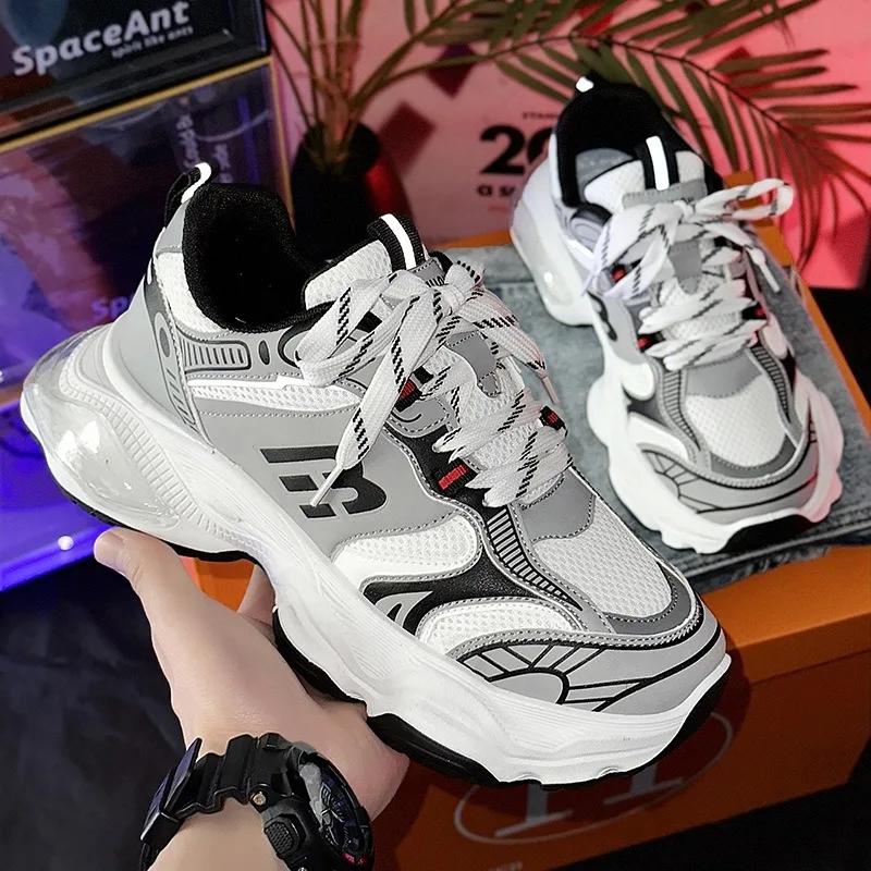 

Chunky Sneaker Men Designer Soft Sole Sport Shoes Fashion Casual Leather Mesh Breathable Height Increased Platform Running Shoes 39