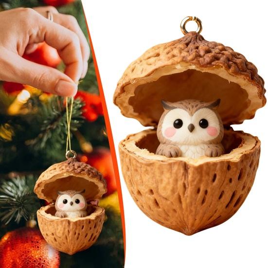 Forest Animal Acorn Ornaments Cozy Forest Christmas Ornaments 2D Acrylic Pine Cone Animal Hanging Decoration Woodland Creature Holiday Decor for Xmas