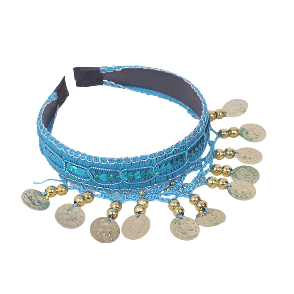 Ethnic Belly Dance Headpiece Elegant Gold Coin Tassels Hairband for Stage Performances and Cultural Event Celebration