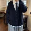 Men's Autumn Korean Style Loose Solid Color College Cardigan Sweater - Trendy Knitted Outerwear