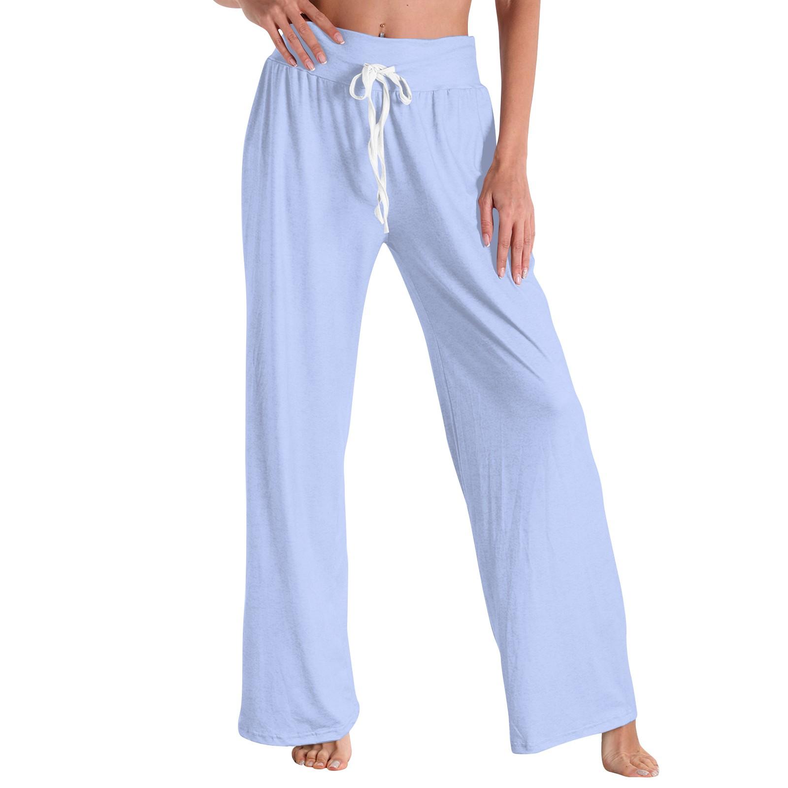 

Женские модные повседневные удобные пижамные штаны, однотонные, с принтом, на шнурке, широкие брюки XXL светло-синий