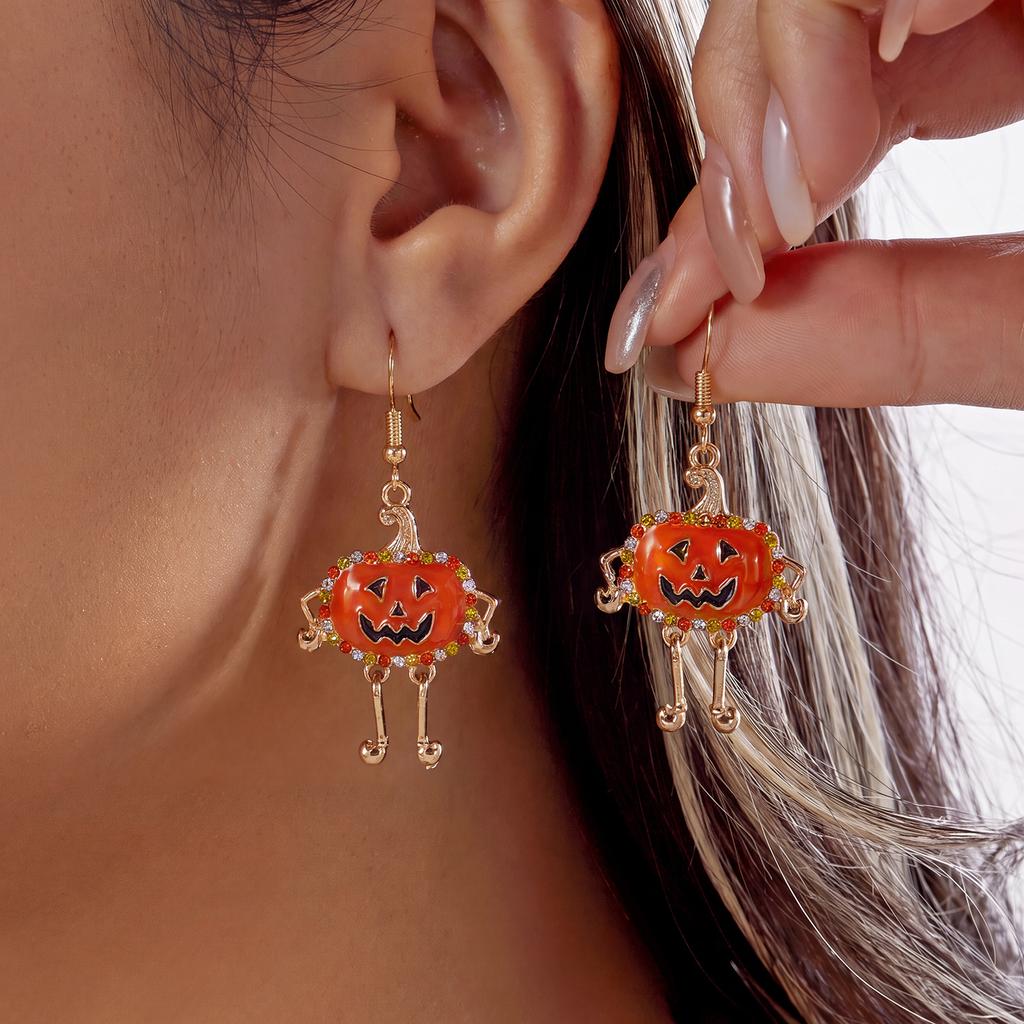 Creative Cartoon Akimbo Pumpkin Leg Dangle Earrings for Women Halloween Enamel Spider Drop Earring Festival Party Jewelry Gifts